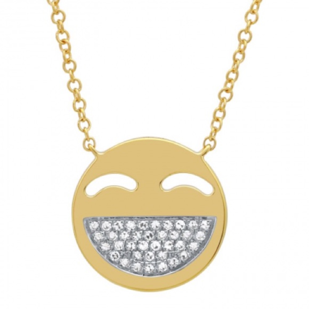 14K Yellow gold and diamond Smiley face necklace